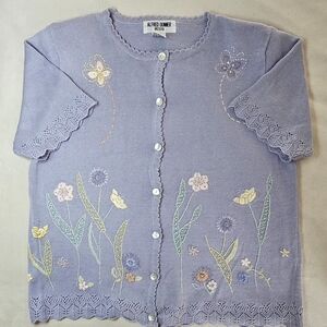 Alfred Dunner Purple Floral Embroidery Sweater Grandma, Teacher, Cottage Core.